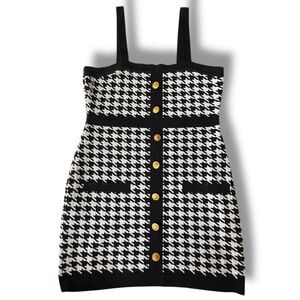Coco and Shay Black and White Knit Houndstooth Bodycon Mini Dress size XL